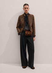Brown Slim Tweed Fringed Jacket