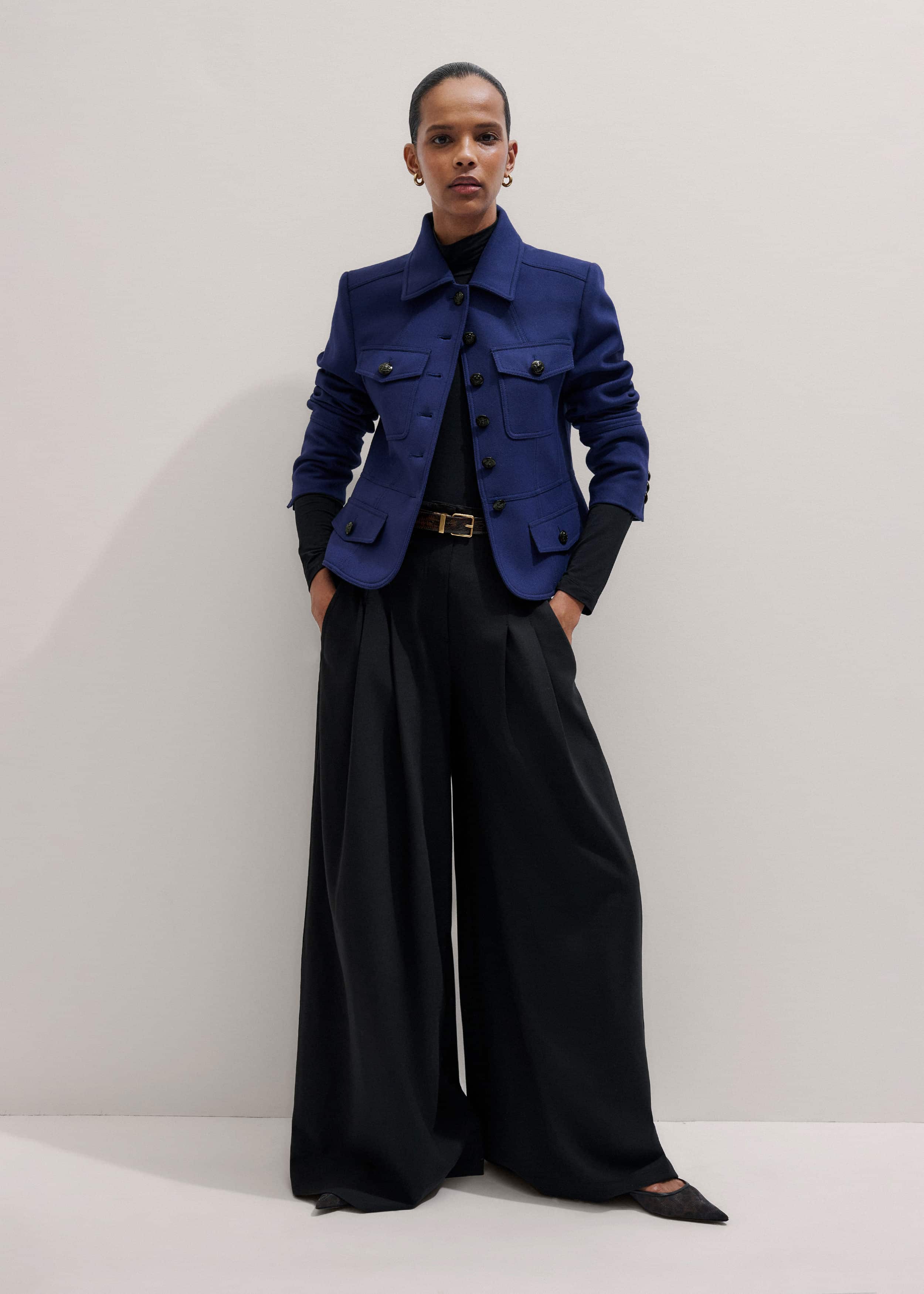 Blue Fitted Military Jacket