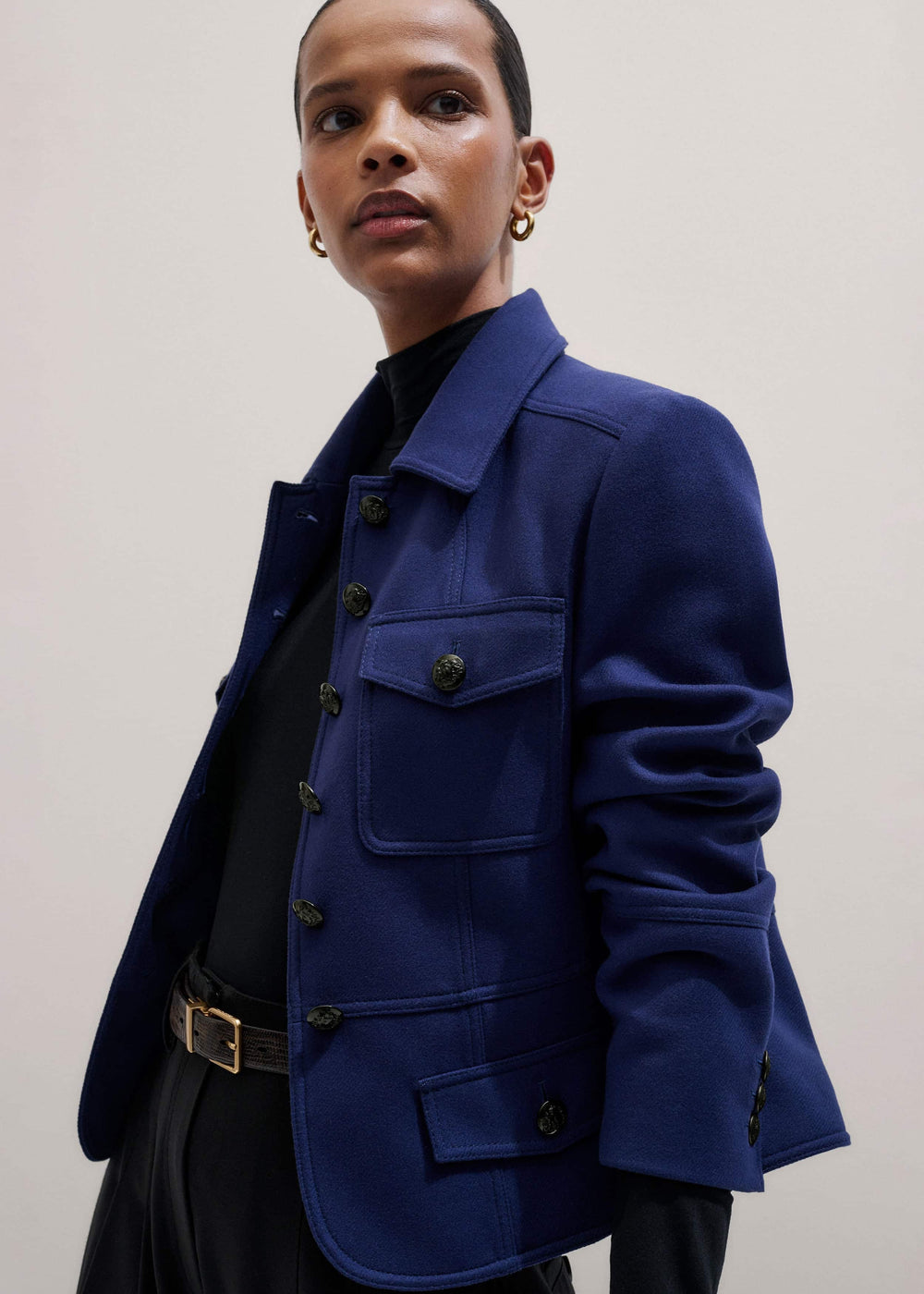 Blue Fitted Military Jacket