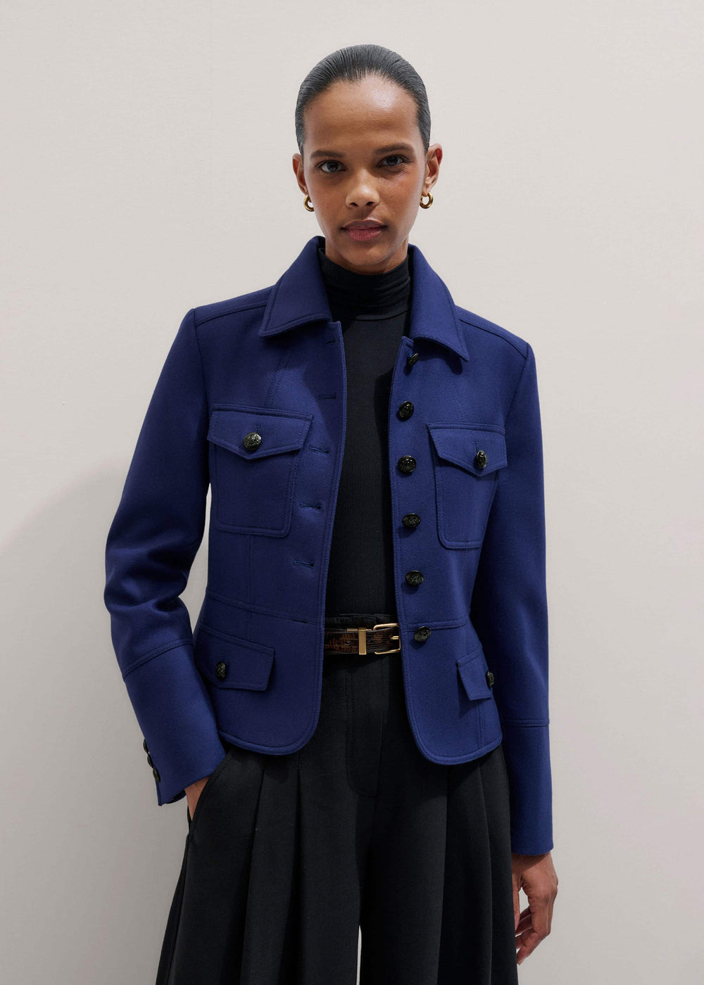 Blue Fitted Military Jacket