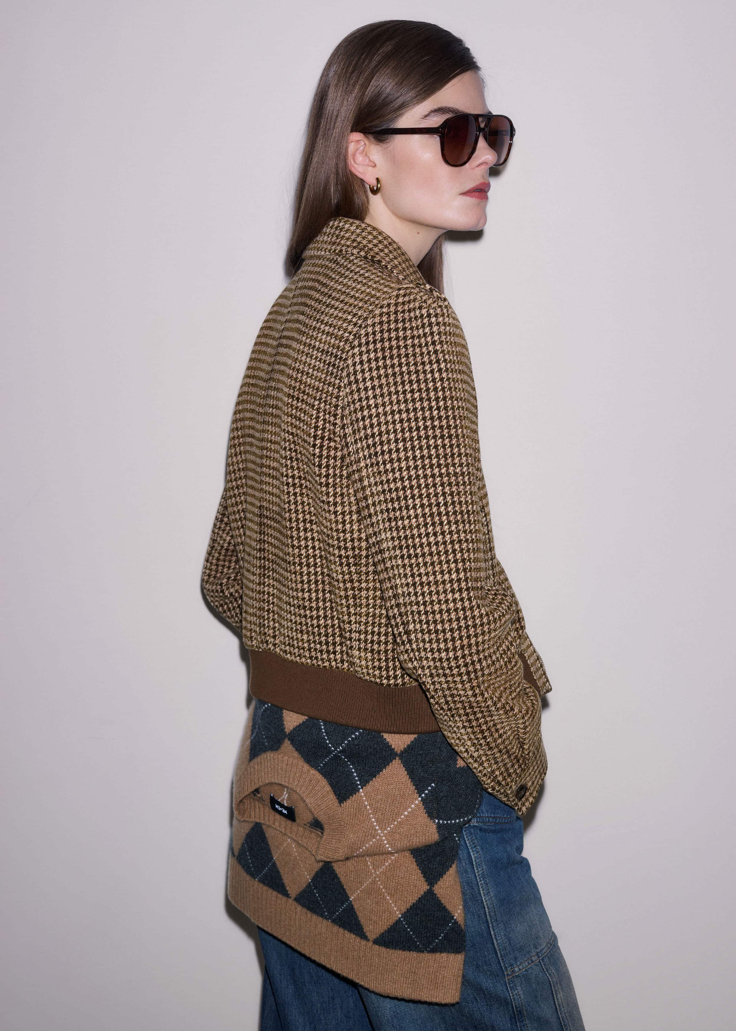 Brown Super Soft Houndstooth Bomber Jacket