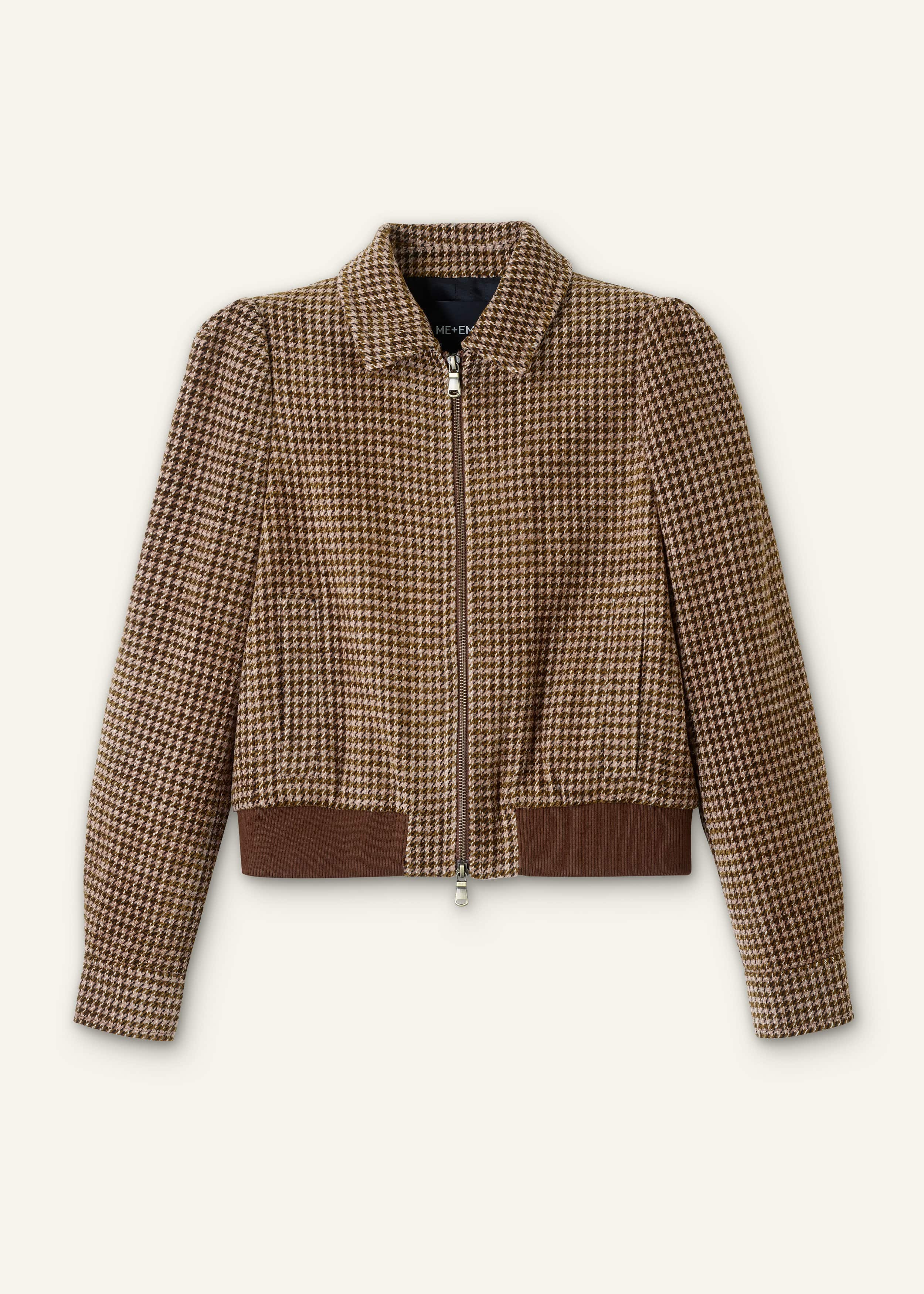 Brown Super Soft Houndstooth Bomber Jacket
