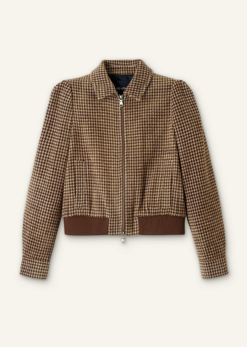 Brown Super Soft Houndstooth Bomber Jacket