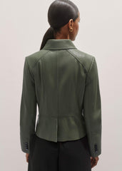 Green Washed Leather Fitted Utility Jacket