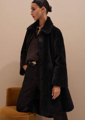 Brown Luxe Shearling Leather Mix Swing Coat