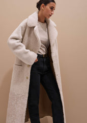 Cream Reversible Shearling Coat + Belt