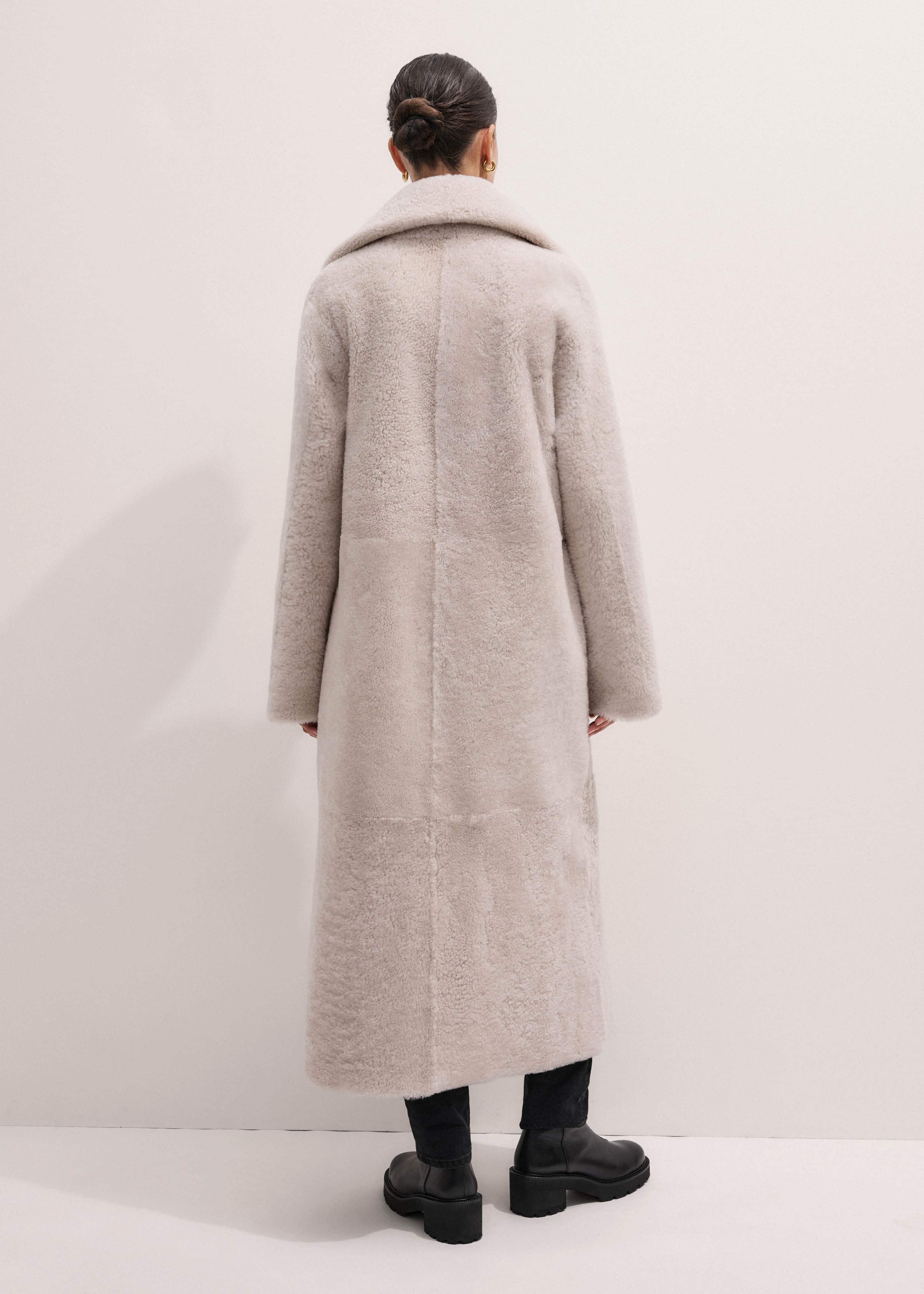 Cream Reversible Shearling Coat + Belt
