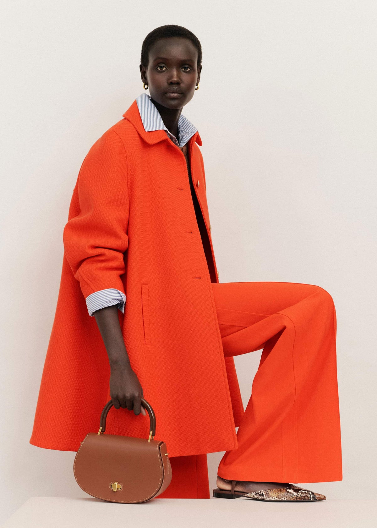 Orange Sculptural Sleeve Swing Coat