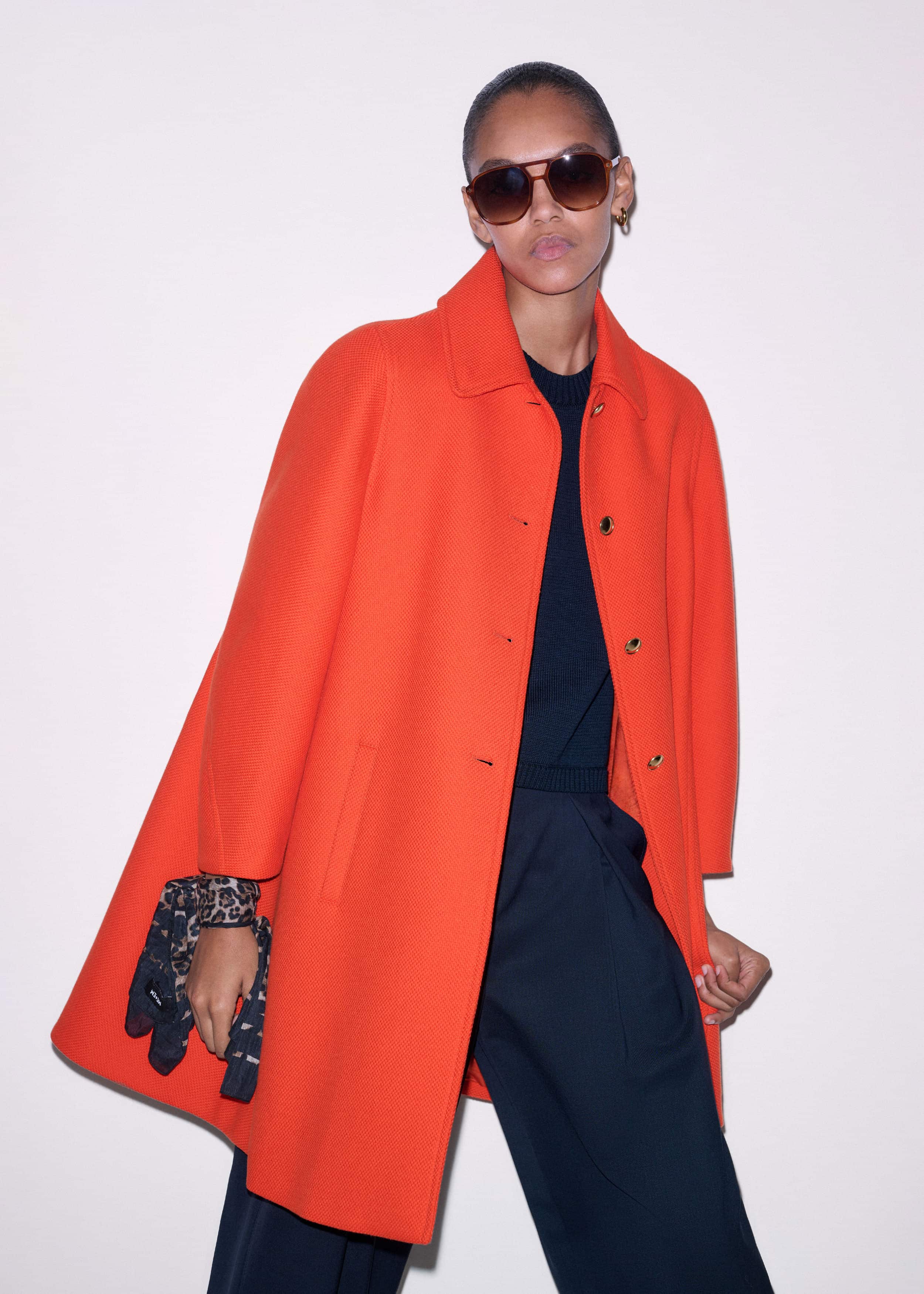 Orange Sculptural Sleeve Swing Coat