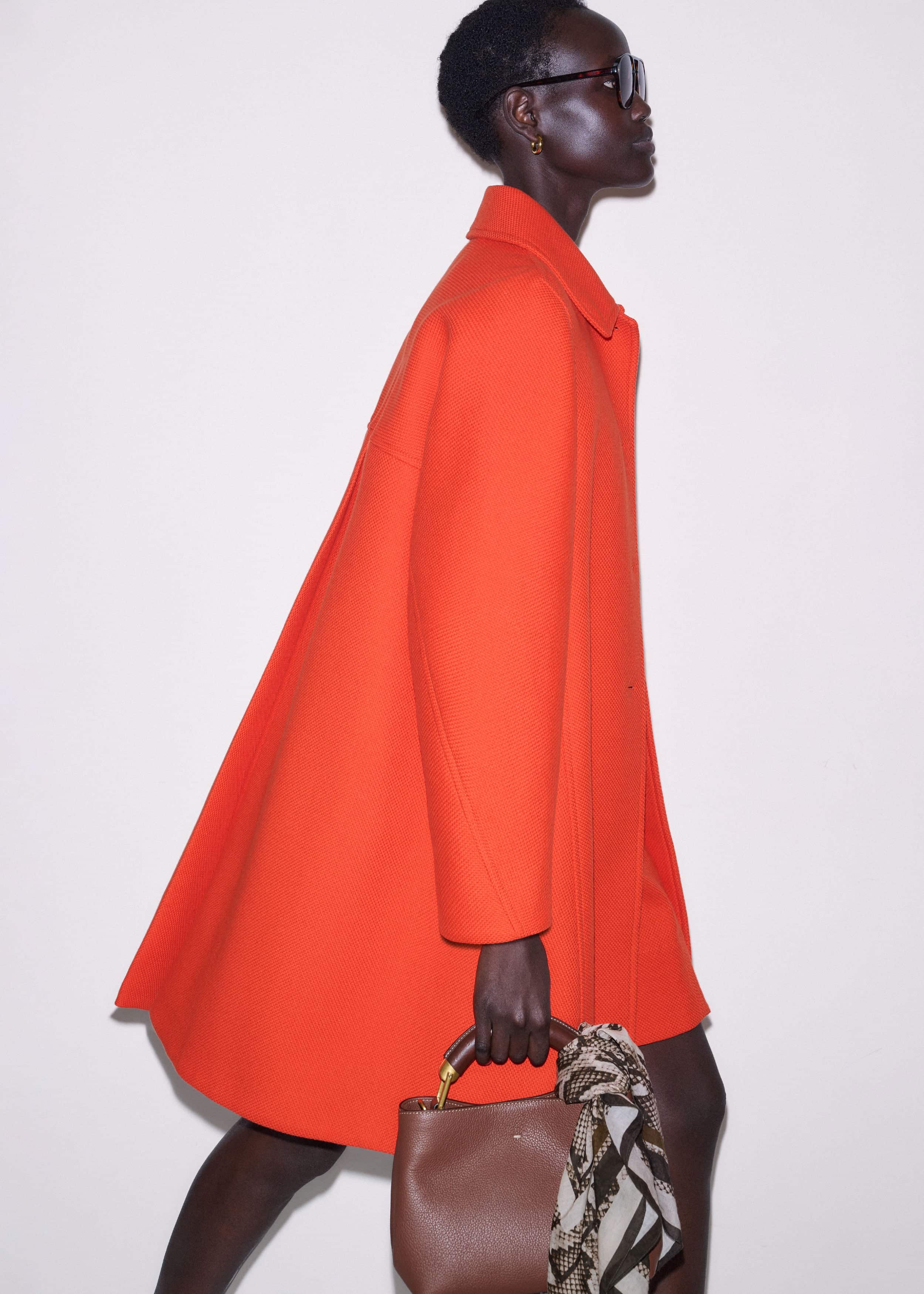 Orange Sculptural Sleeve Swing Coat