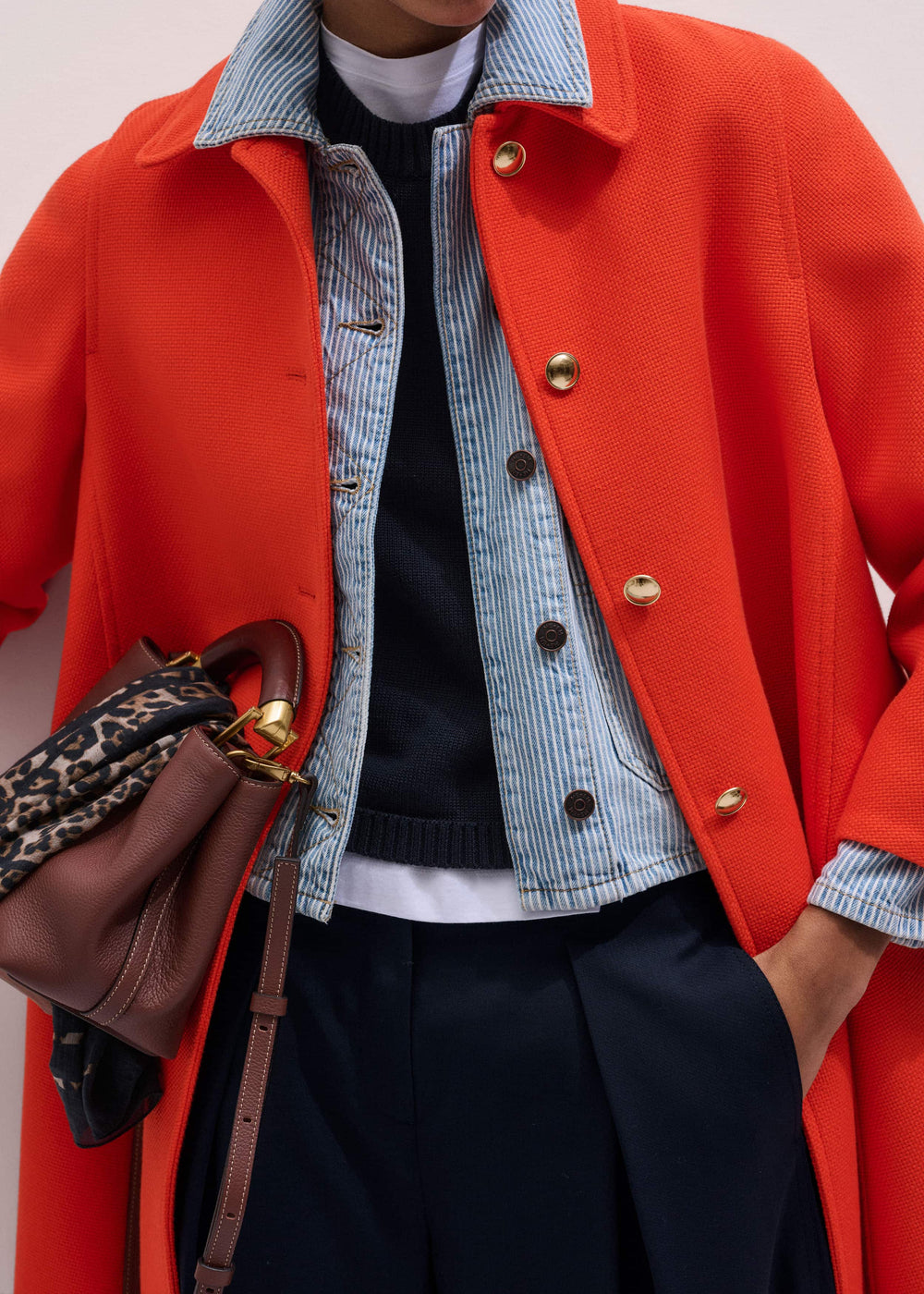 Orange Sculptural Sleeve Swing Coat