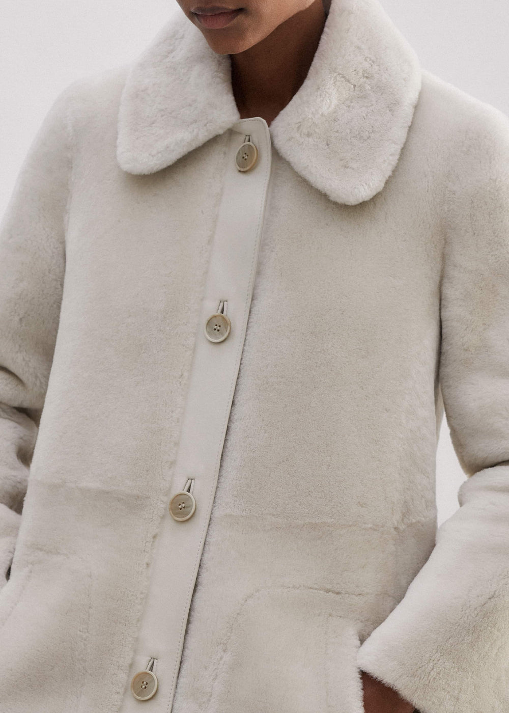 Natural Luxe Shearling Leather-Mix Swing Coat