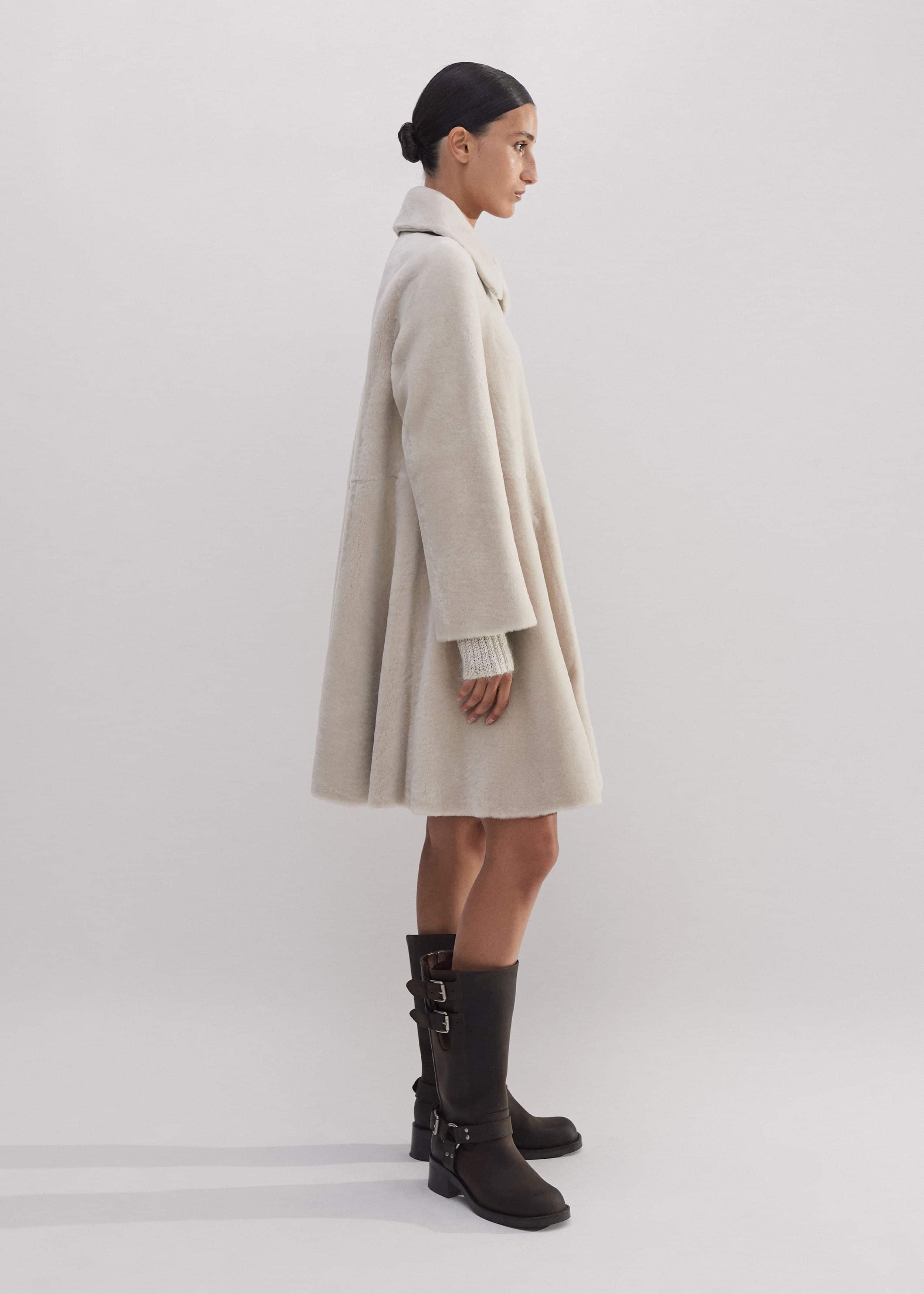 Natural Luxe Shearling Leather-Mix Swing Coat