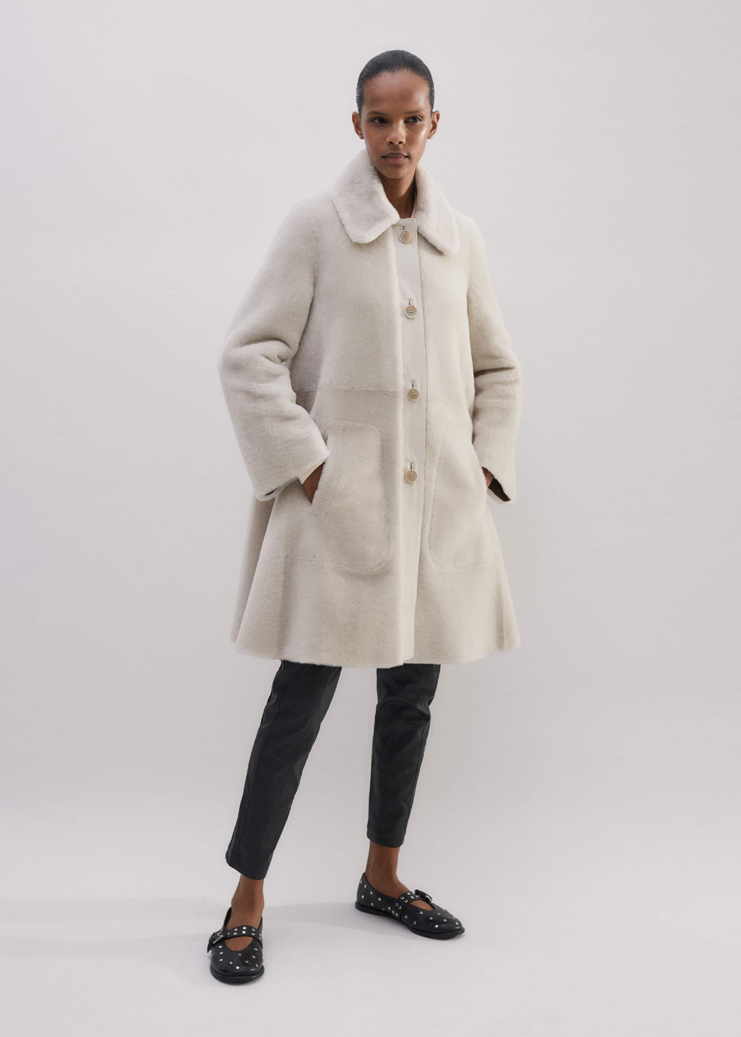 Natural Luxe Shearling Leather-Mix Swing Coat