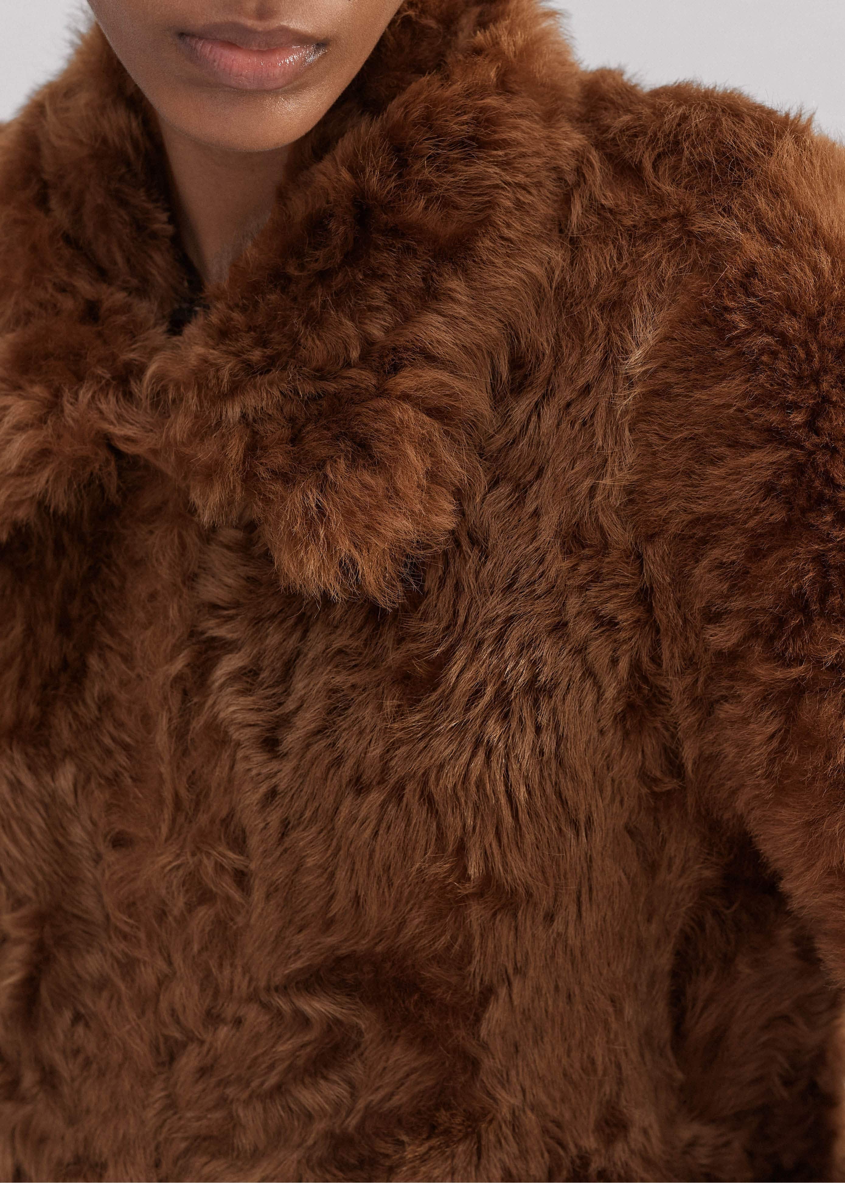 Brown Luxe Shearling Swing Coat