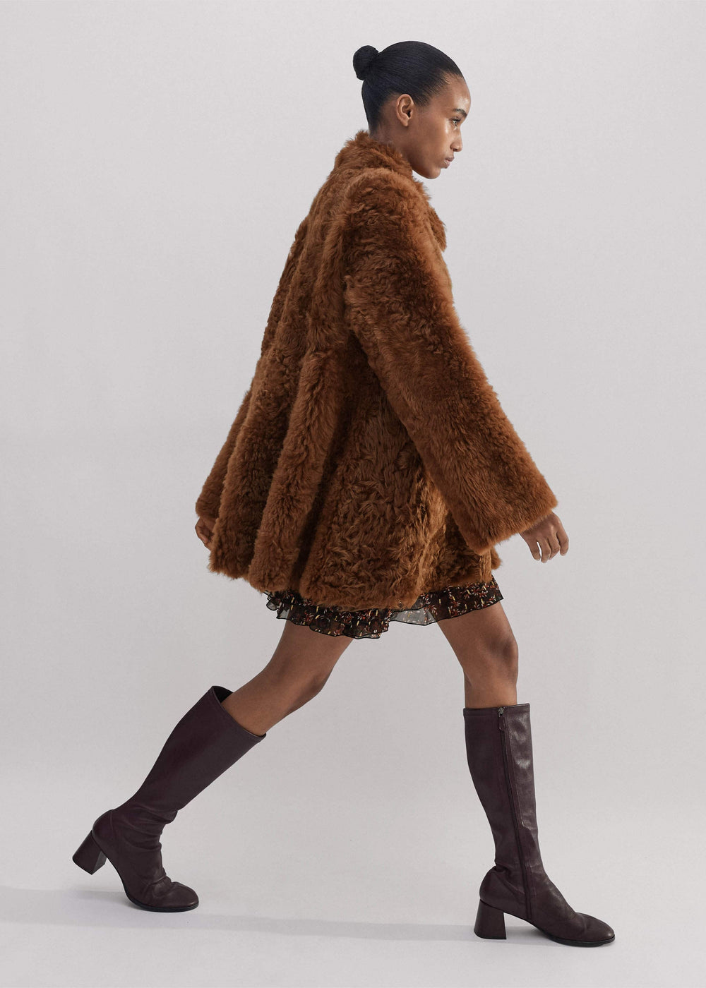 Brown Luxe Shearling Swing Coat
