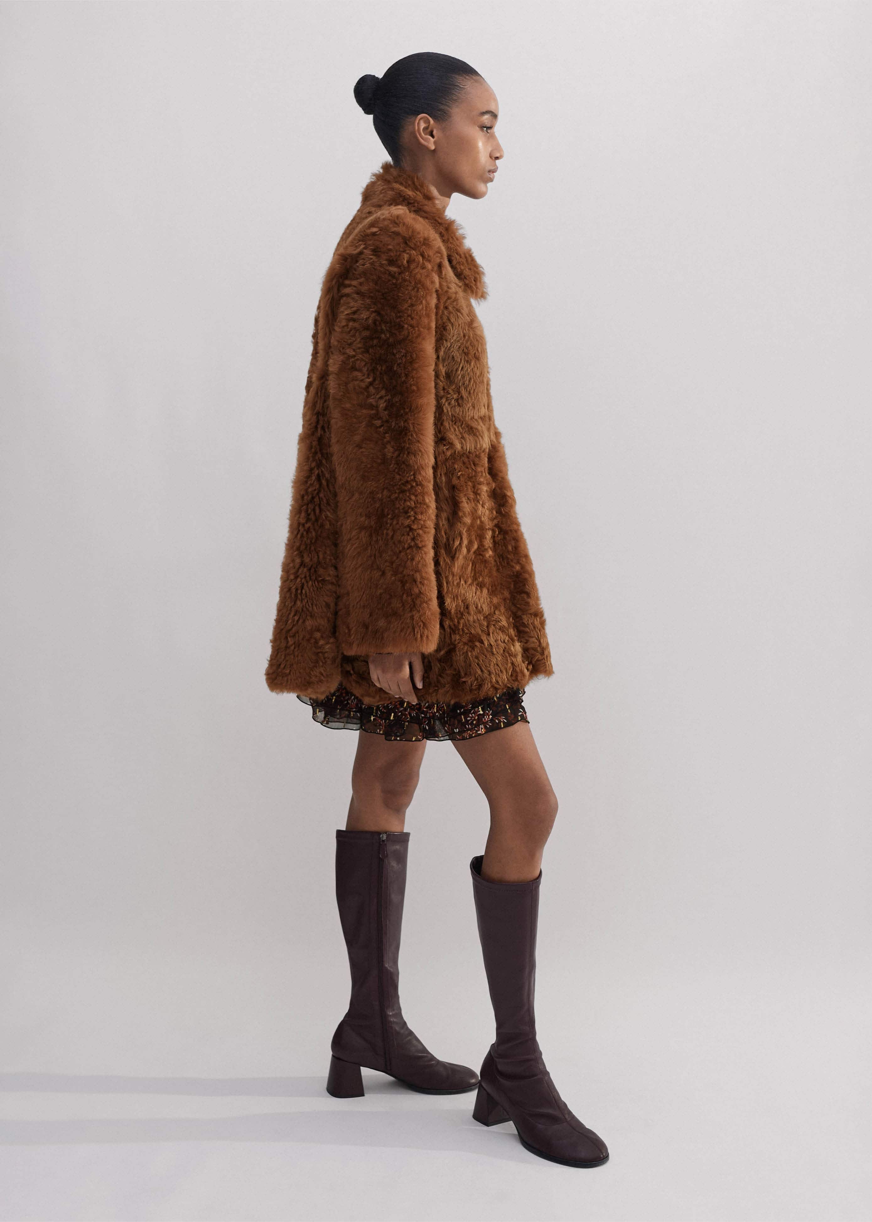Brown Luxe Shearling Swing Coat