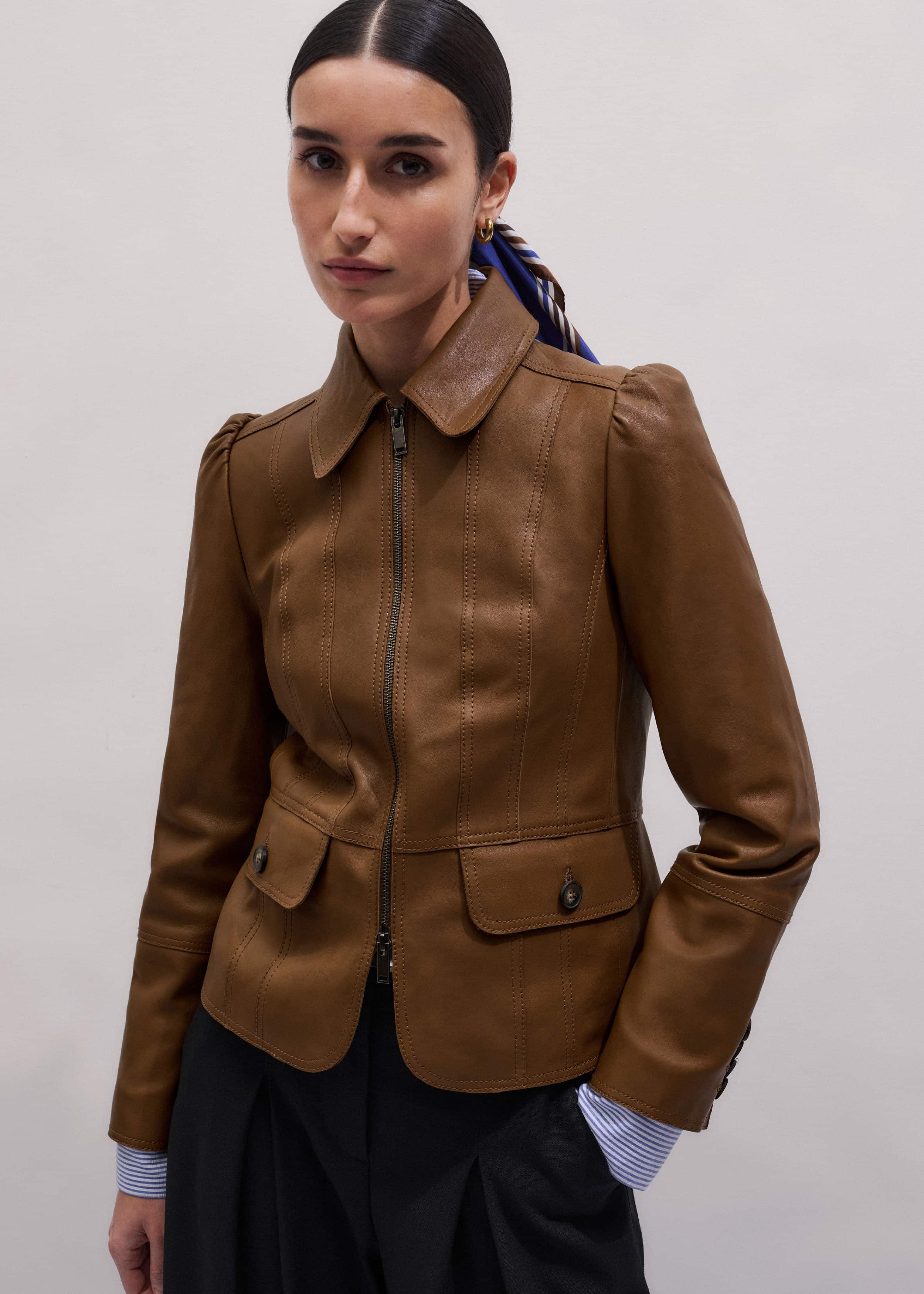 Brown Slim Fit Feminine Utility Jacket