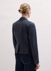 Navy Leather Luxe Short Fitted Blazer
