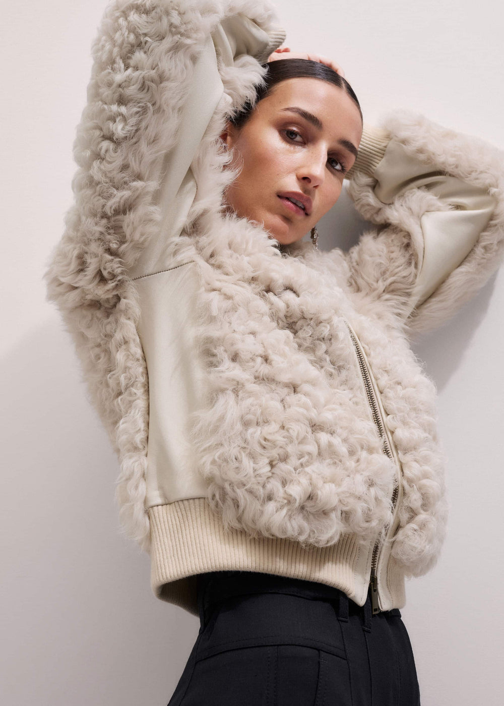 Cream Luxe Shearling Bomber Jacket