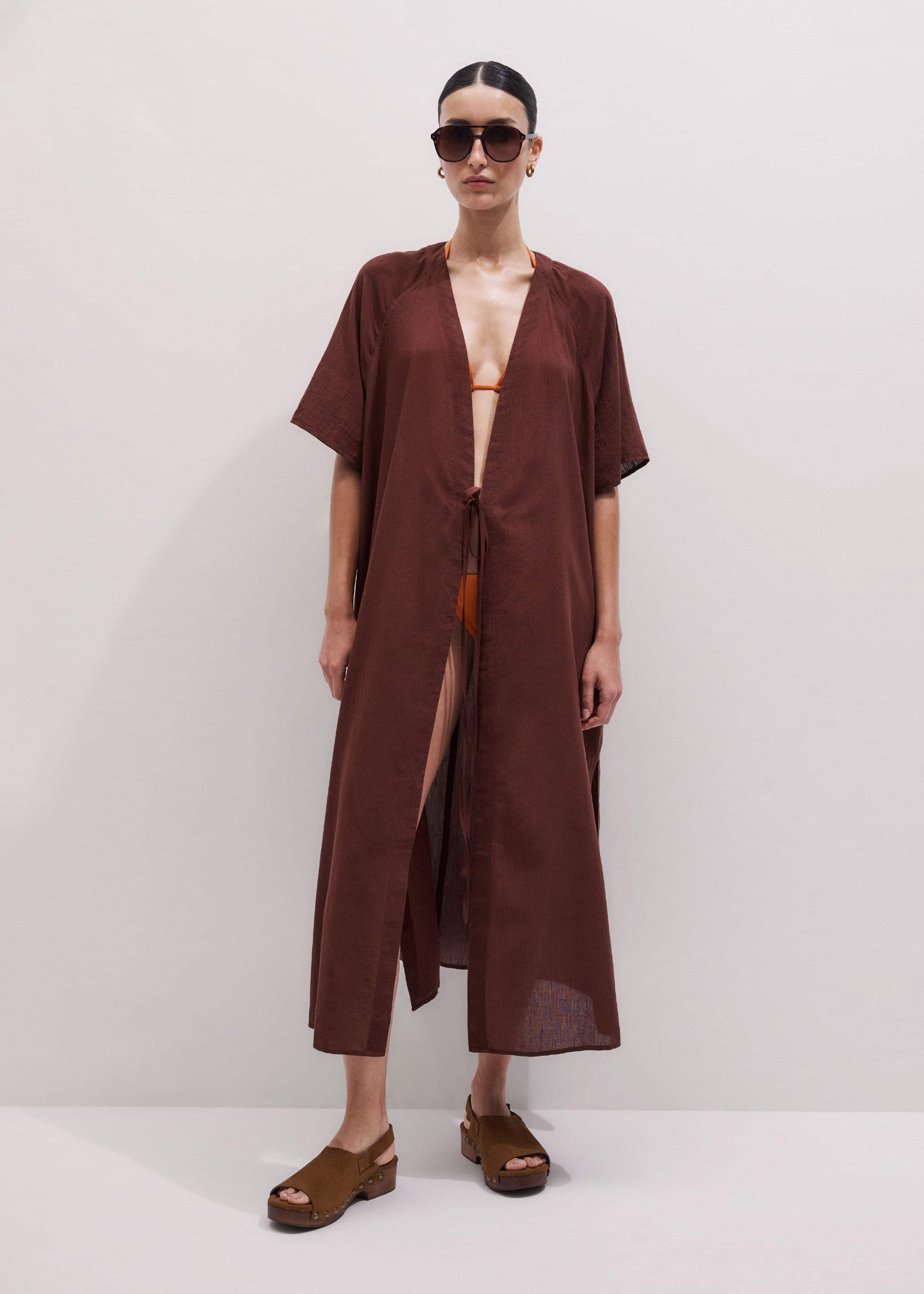 Cinnamon Brown Tie Front Maxi Cover Up