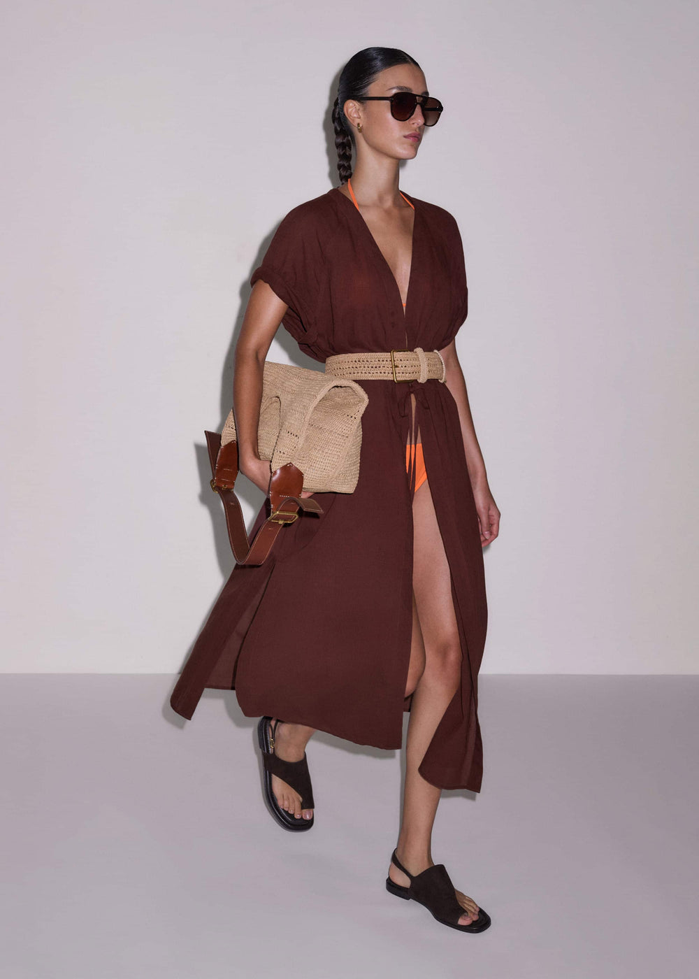 Cinnamon Brown Tie Front Maxi Cover Up