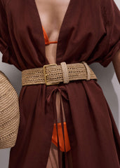 Tan Raffia Wide Summer Belt
