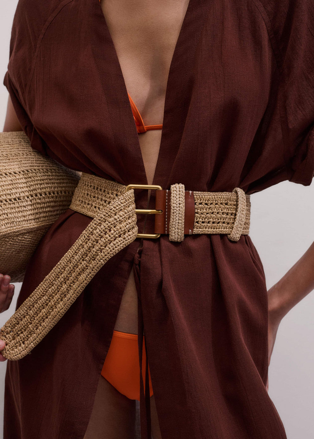 Tan Raffia Wide Summer Belt