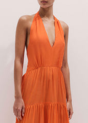 Orange Tiered Maxi Beach Dress
