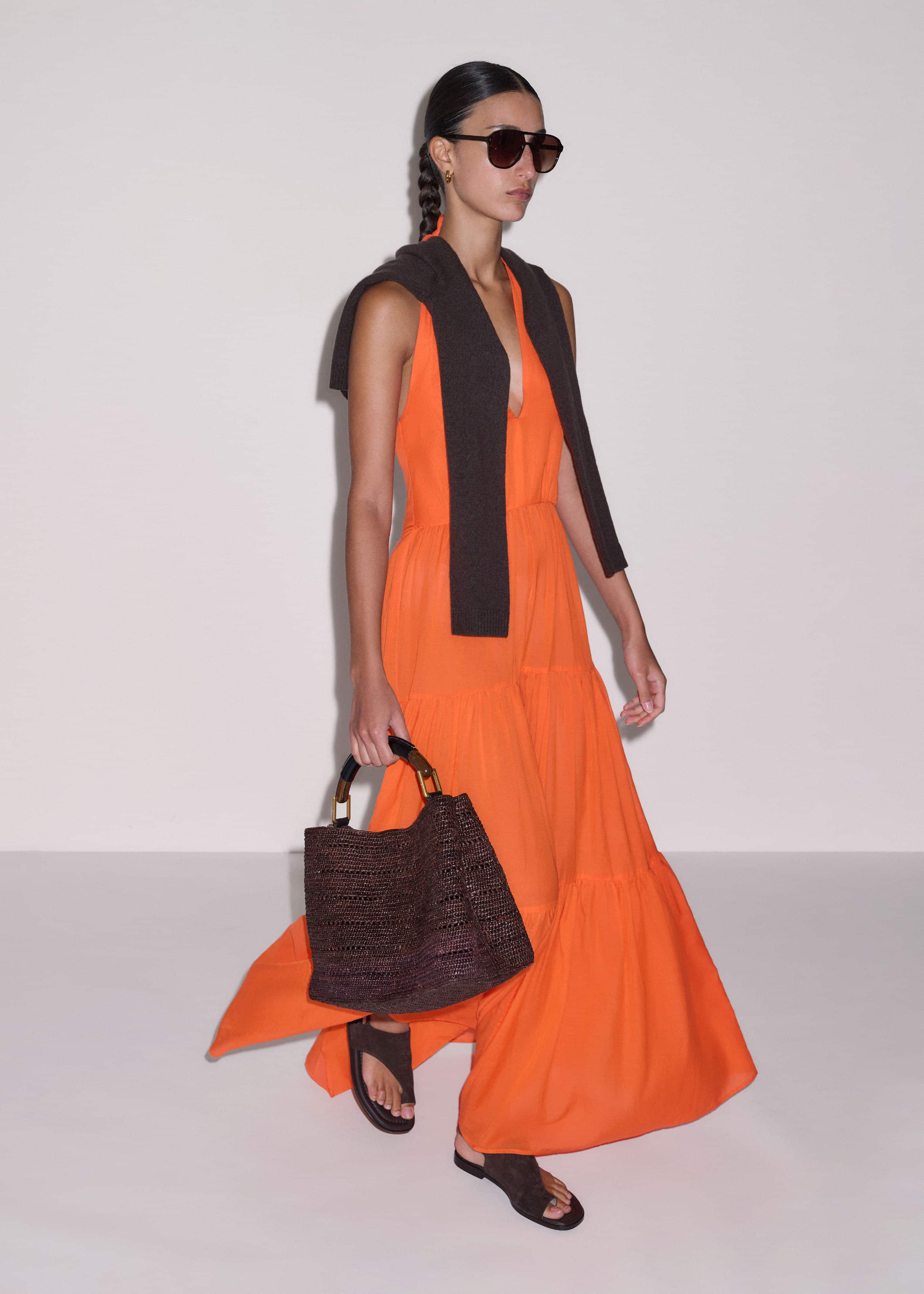Orange Tiered Maxi Beach Dress