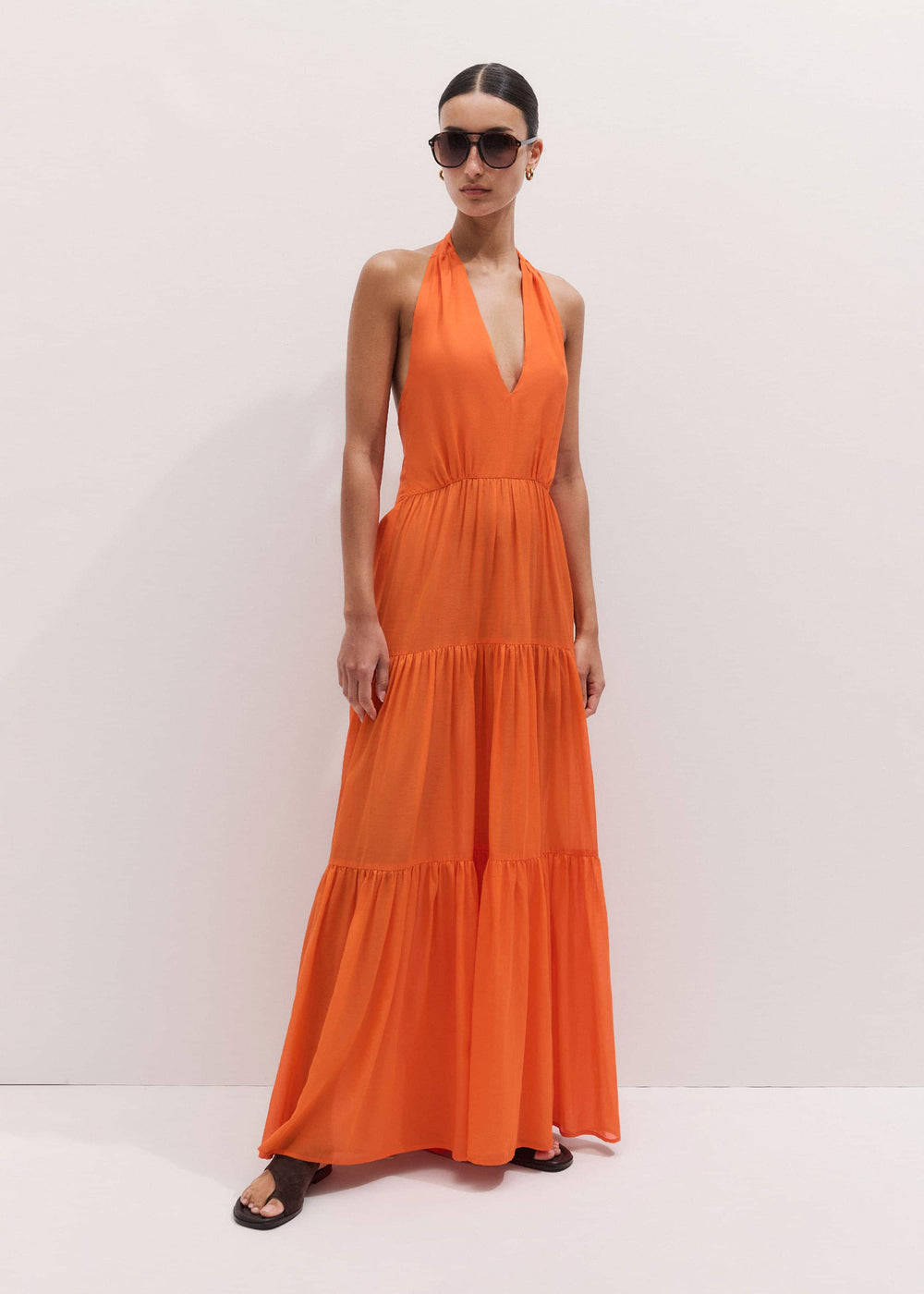 Orange Tiered Maxi Beach Dress