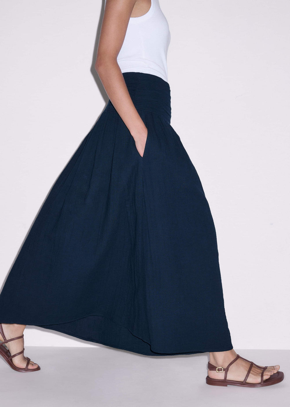 Navy Cheesecloth Relaxed Maxi Skirt