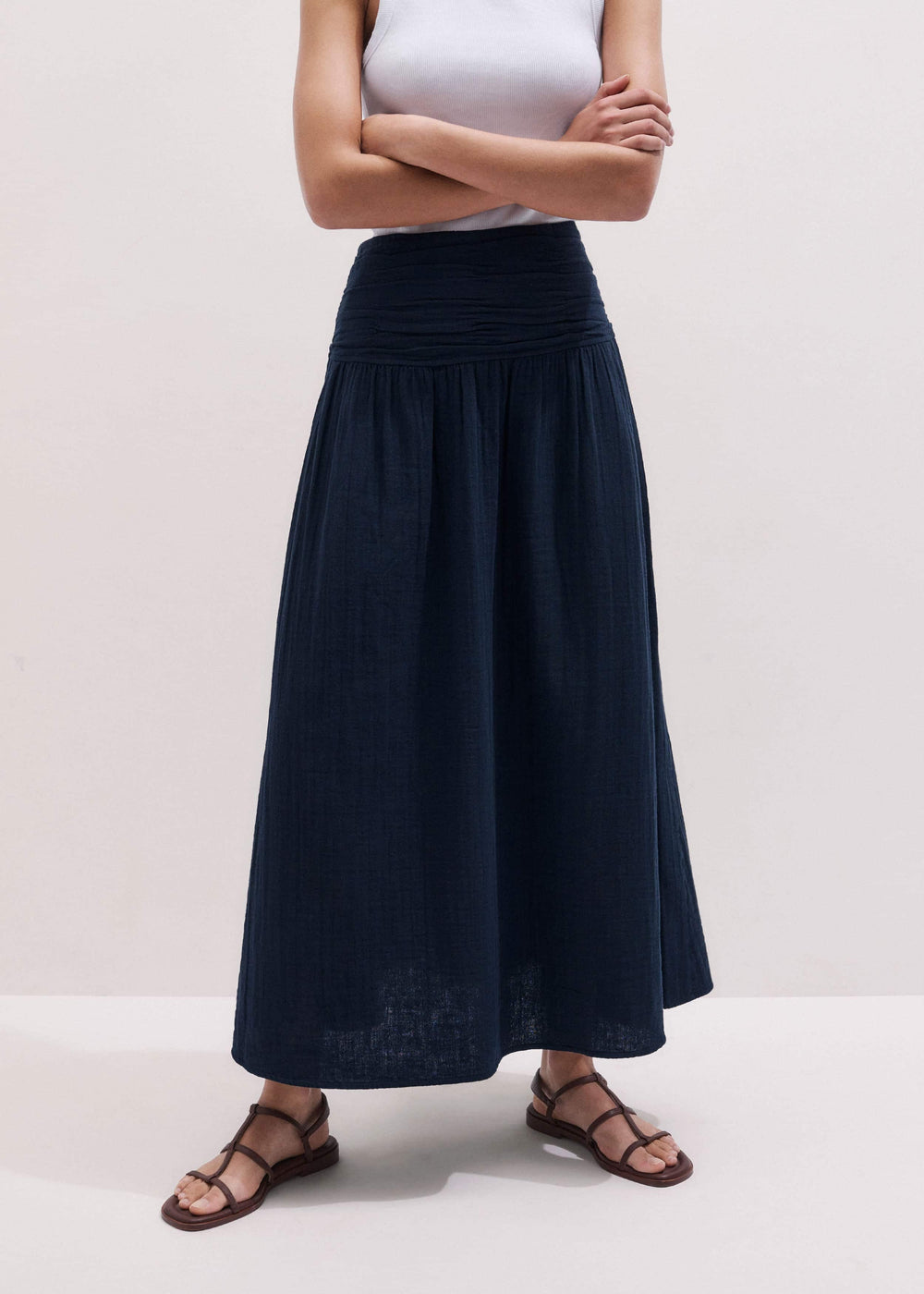 Navy Cheesecloth Relaxed Maxi Skirt