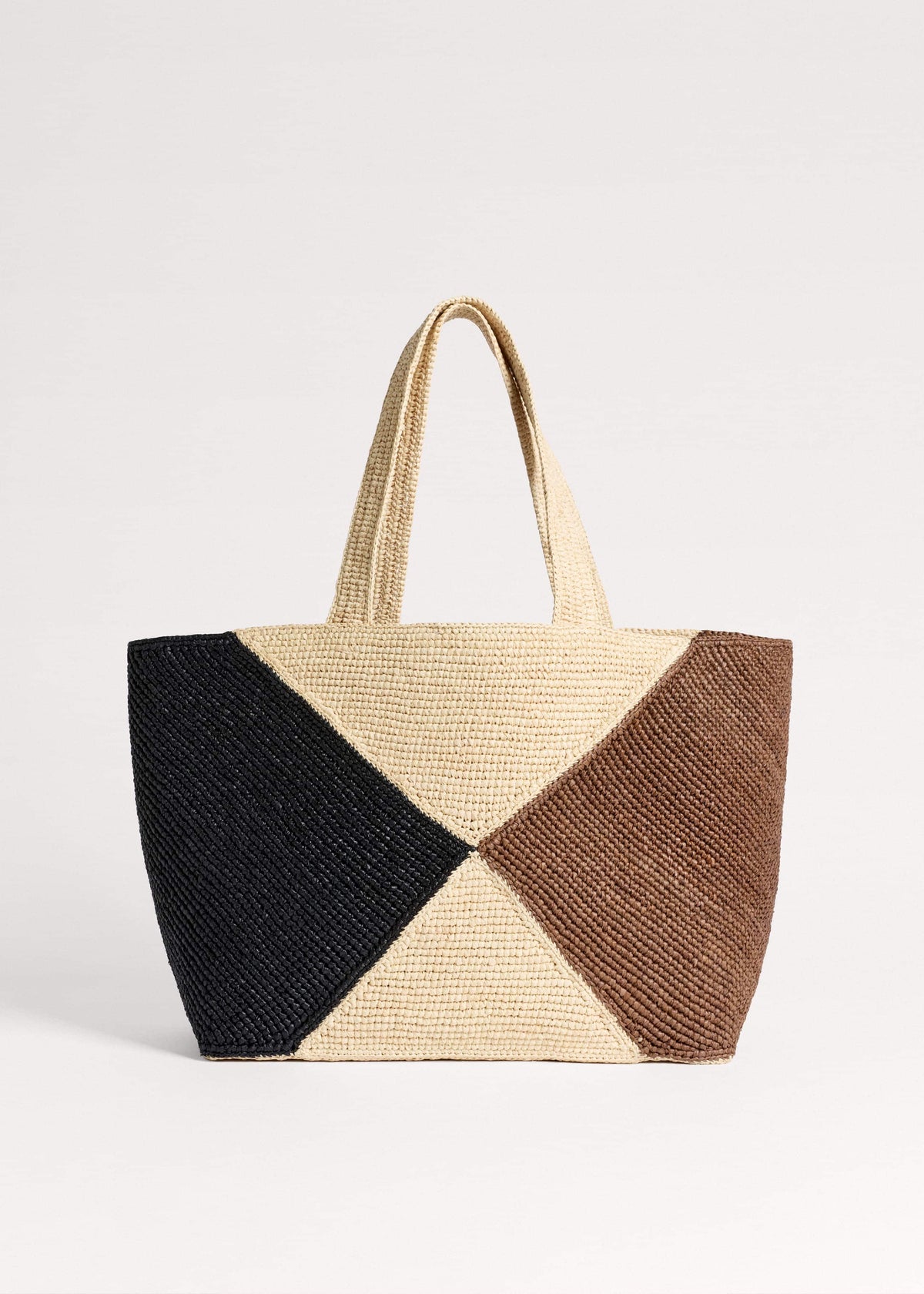 Brown Contrast Raffia Tote Bag