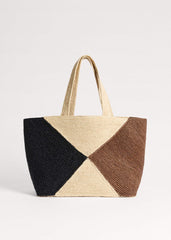Brown Contrast Raffia Tote Bag