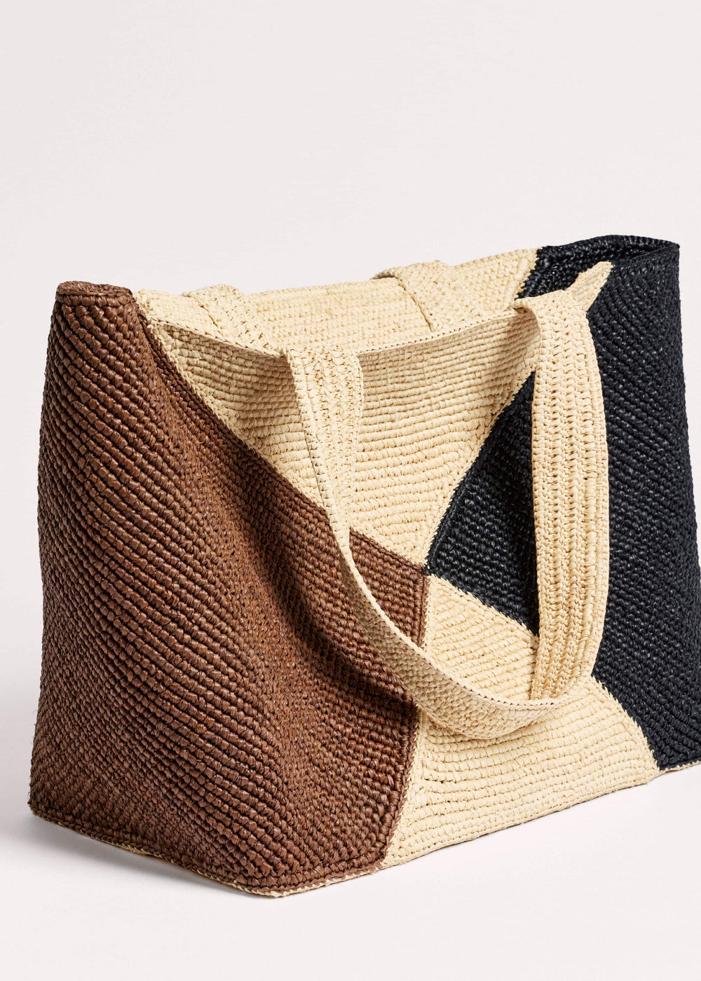 Brown Contrast Raffia Tote Bag