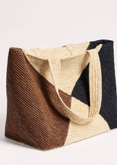 Brown Contrast Raffia Tote Bag