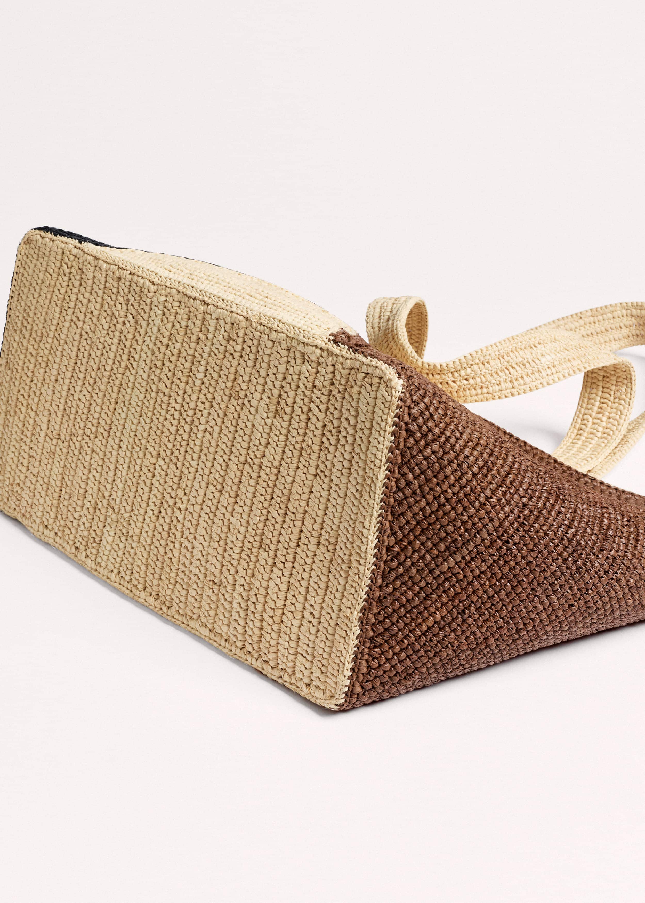 Brown Contrast Raffia Tote Bag