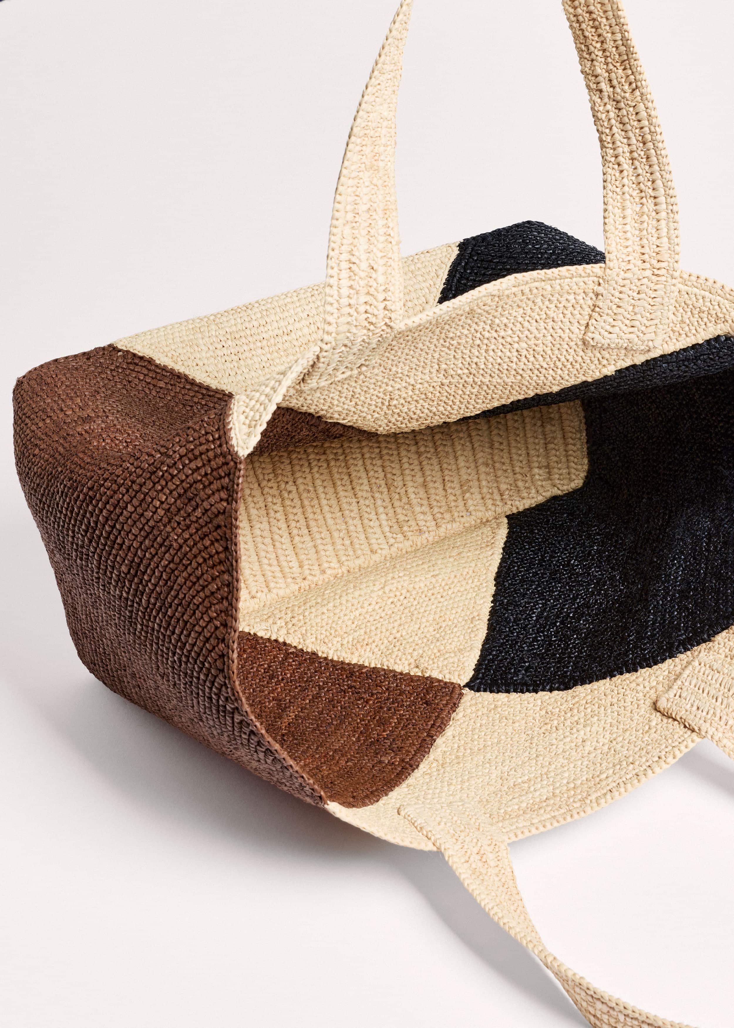 Brown Contrast Raffia Tote Bag