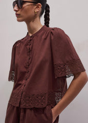 Cinnamon Brown Lace Trim Crop Top