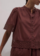 Cinnamon Brown Lace Trim Crop Top