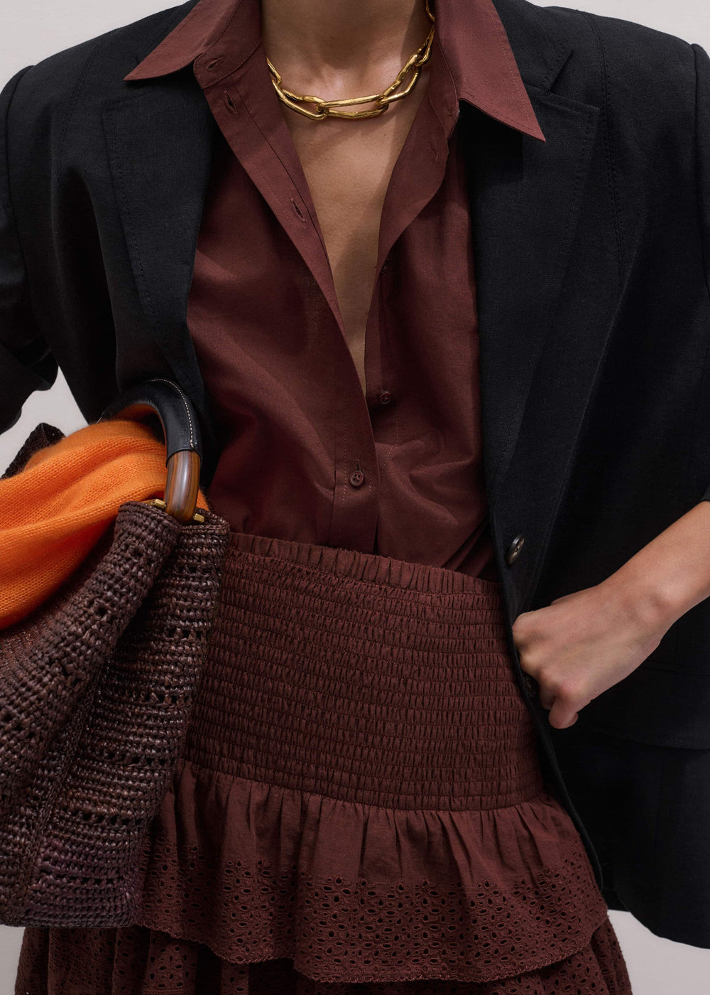 Cinnamon Brown Turn-Up Cuff Shirt Co-ord