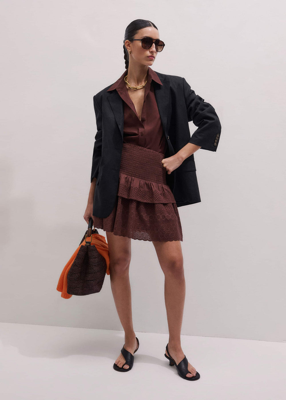 Cinnamon Shirred Mini Skirt