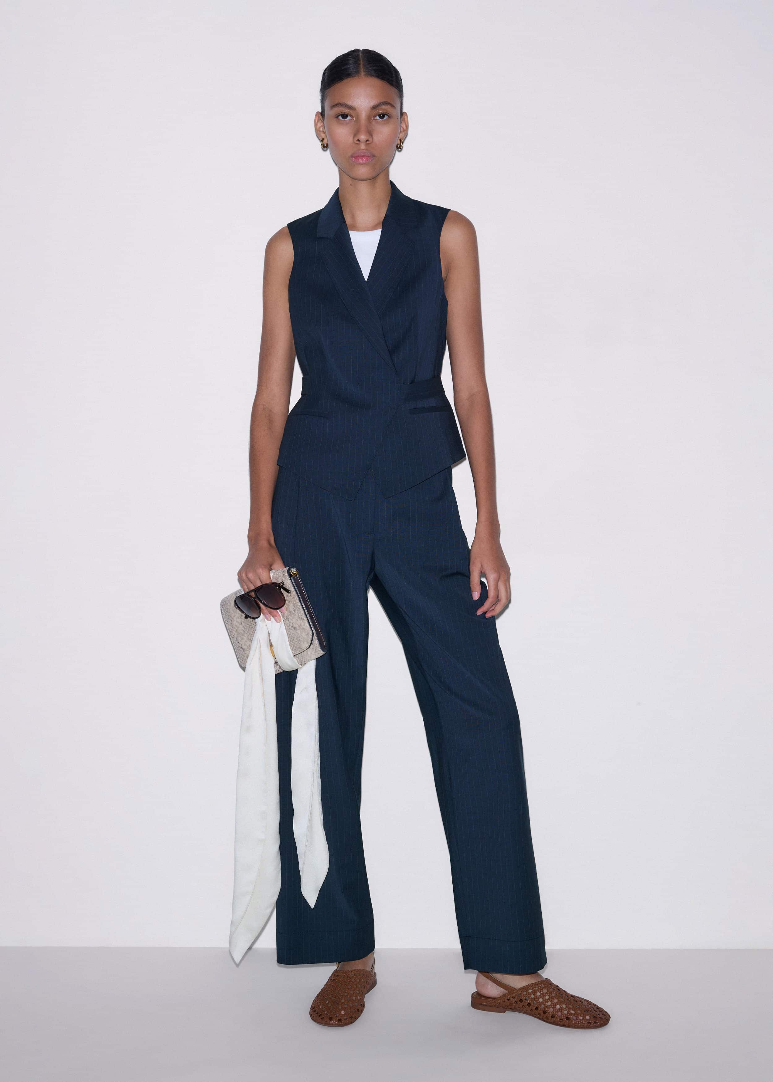 Navy Pinstripe Wrap Vest