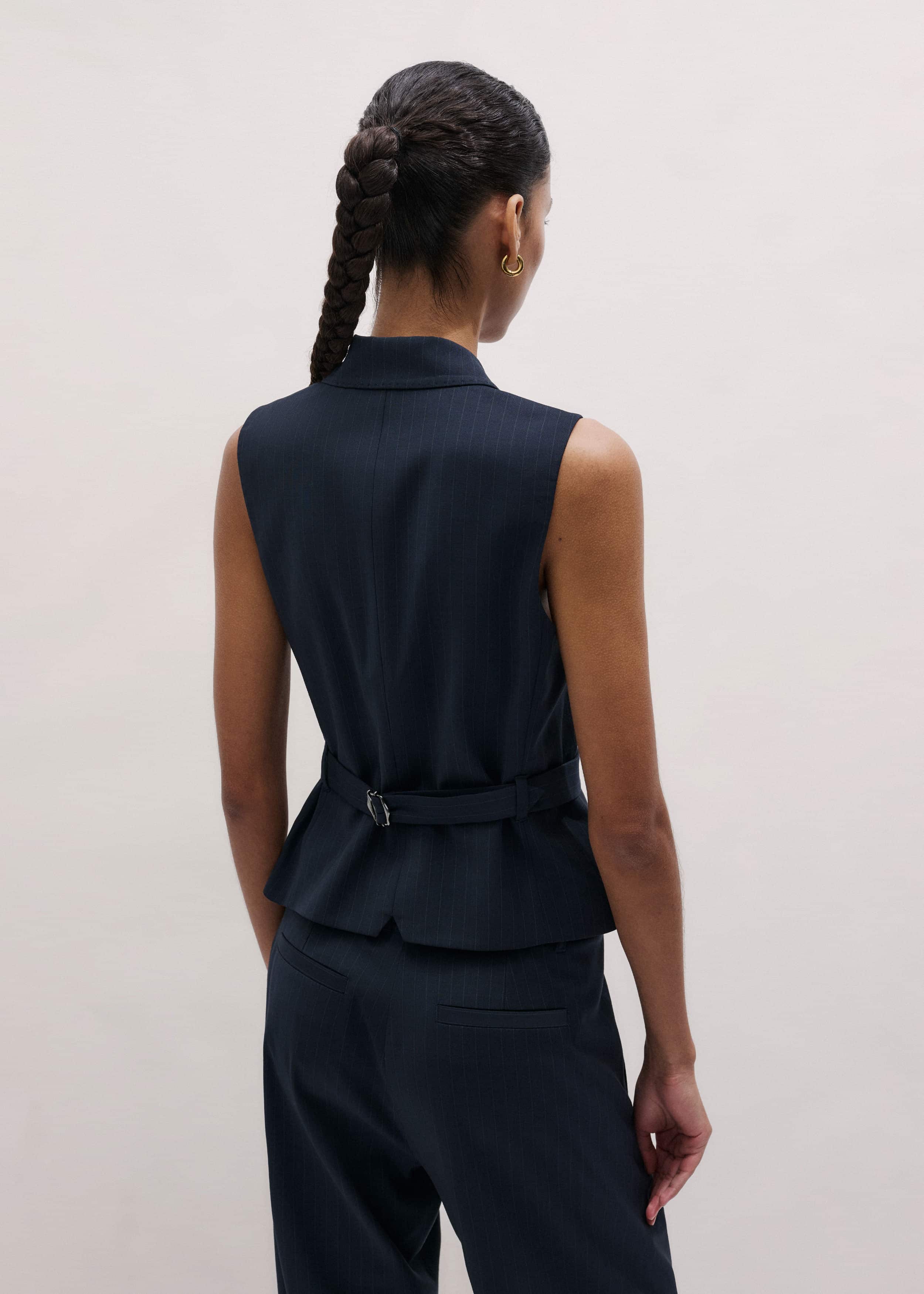 Navy Pinstripe Wrap Vest