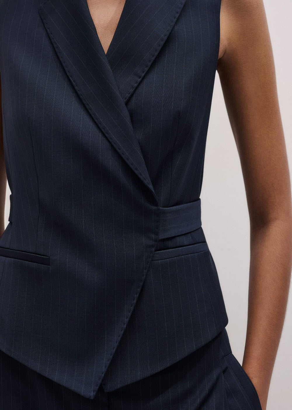 Navy Pinstripe Wrap Vest