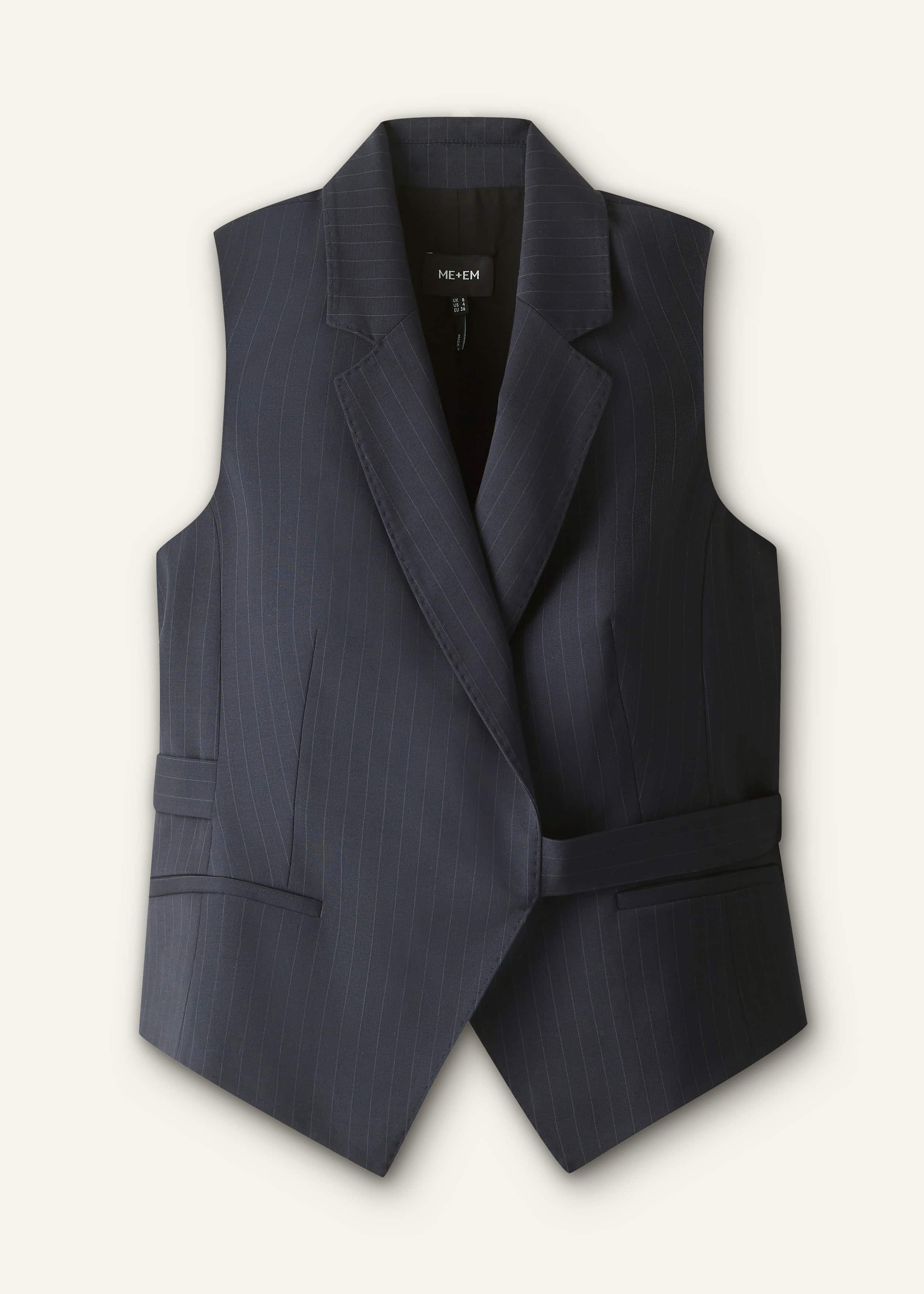 Navy Pinstripe Wrap Vest