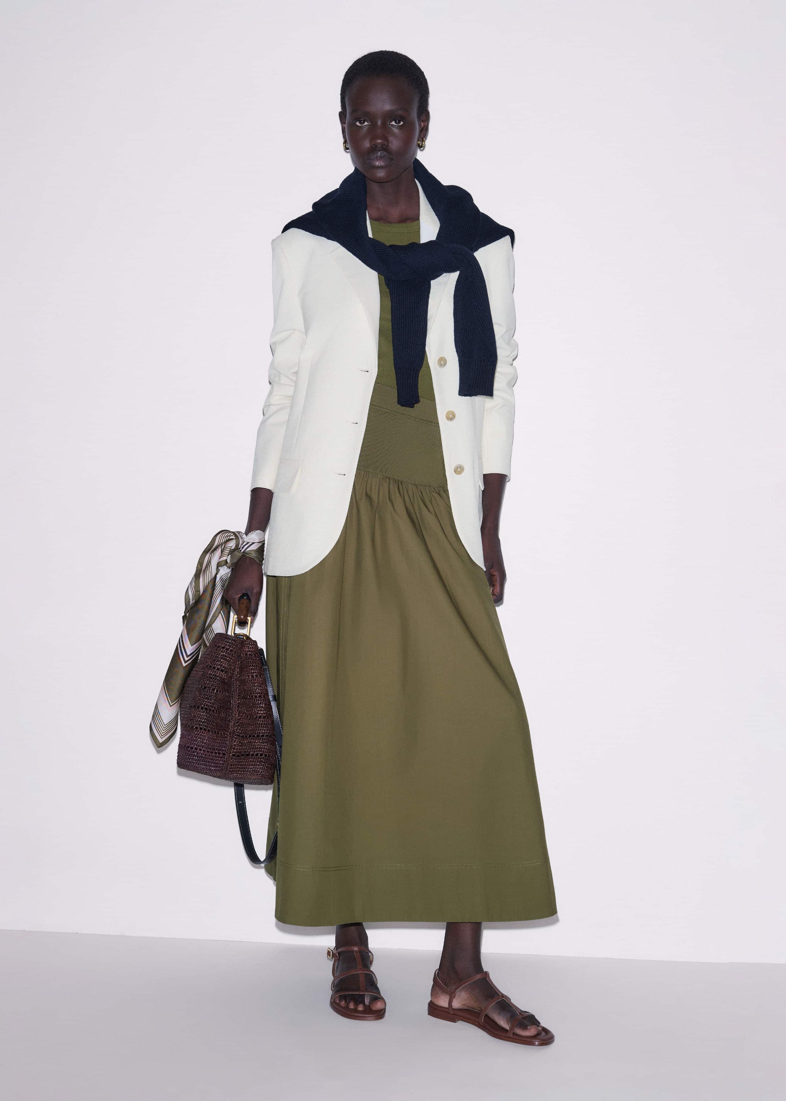 Olive Green Mixed Media Maxi Skirt