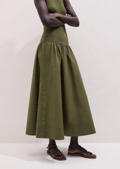 Olive Green Mixed Media Maxi Skirt