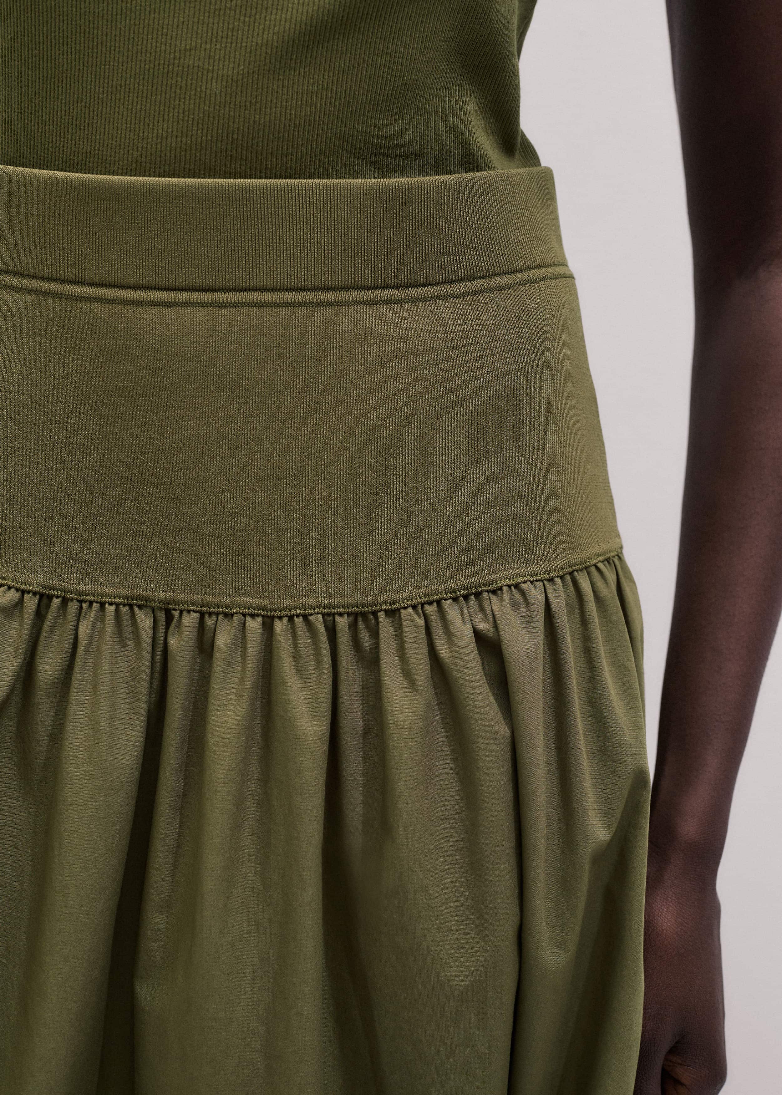 Olive Green Mixed Media Maxi Skirt